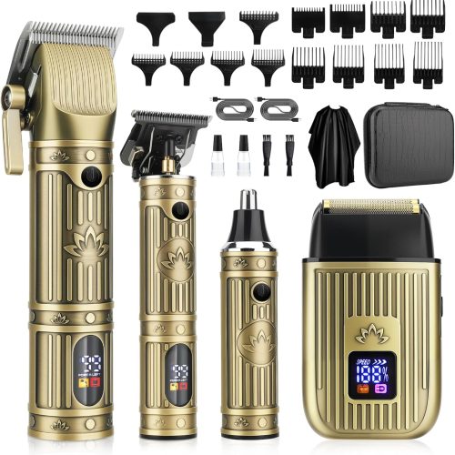 Hair Clippers for Men Professional,Beard Trimmer Hair Trimmer Kit,Cordless Clippers and Trimmers Set,Electric Razor Shavers for Men,Nose Trimmer Mens Grooming Kit for Barber,LED Display