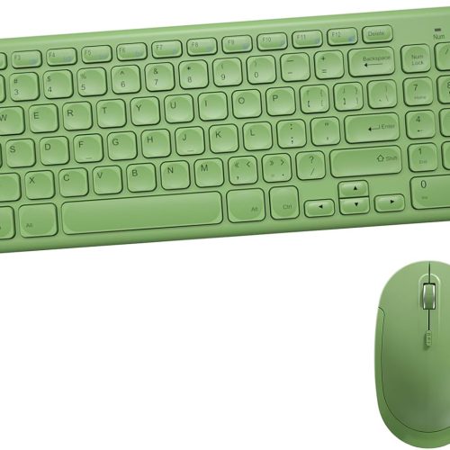 Wireless Keyboard and Mouse Combo, Sweet Mixed Color Cute Keyboard, 2.4G USB Ergonomic Keyboard and Mouse Combo for Computer, Laptop, PC Desktops, mac (Green New)