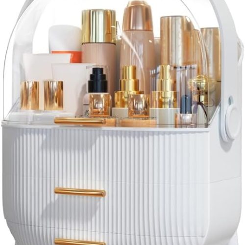 Makeup Organizer Skincare Organizers - Cosmetic Display Cases with Transparent Cover, SkinCare Organizers for Bathroom Countertop, Bedroom Vanity Desk, Lipstick Organizer, White
