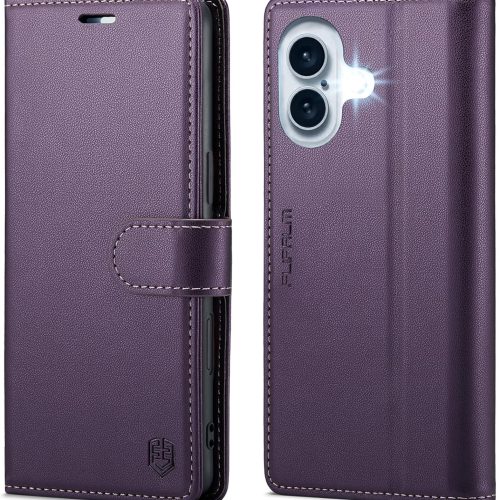 Wallet Case for iPhone 16 6.1", RFID Blocking Credit Card Holder, PU Leather Folio Flip Kickstand Protective Shockproof Cover for Apple 16 (Purple)