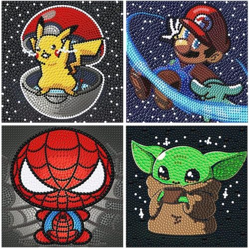 LWZAYS Diamond Painting Kits for Kids Diamond Art Gem by Number Kits Arts and Crafts for Kids, Mosaic Kits DIY Full Drill Painting Kit for Home Wall Decor 4 Pieces 6" X 6"