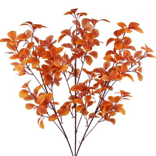 3 Pcs Artificial Fall Leaves with Stems Artificial Maple Leaves Branches Autumn Faux Leaf for Thanksgiving Home Indoor Outdoor Kitchen Festival Autumns Table Centerpieces Decoration Orange