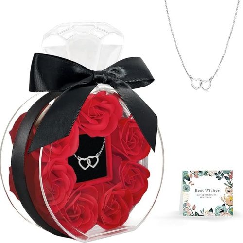 Rose Box with Necklace Artificial Preserved Flower Valentines