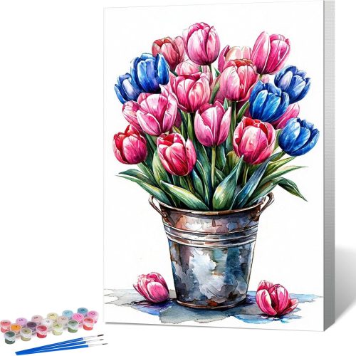 Framed Paint by Numbers Kit for Adults Beginner Flower, Adult Paint by Number Kits on Canvas Framed, DIY Acrylic Oil Painting by Numbers with Frame, Tulip for Home Decor Gift 8 X 12 Inch