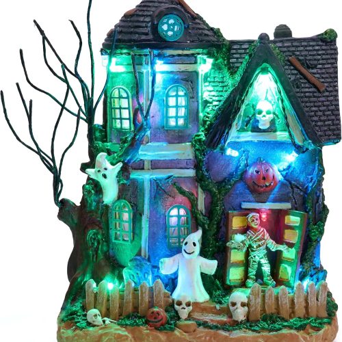 Valery Madelyn Halloween Decorations, Lighted Halloween Village Houses with Music and LED Lights, Resin Spooky Town Mummy's Haunted House for Home and Party Table Desk Mantel, 8 Inch