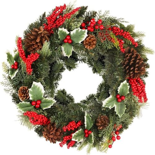 ChrisXiao 24 Inch Artificial Christmas Wreath with Berry and Pine Branches Christmas Decorations