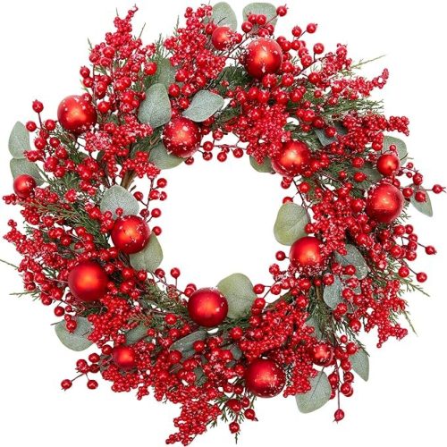 1-217.jpg VGIA 20 Inch Christmas Wreath for Front Door Snowy Winter Wreath