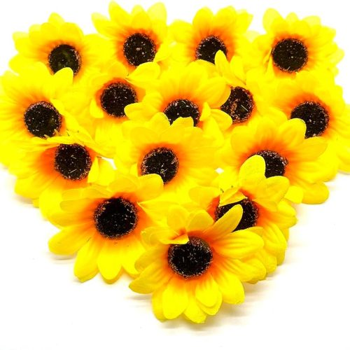 Aliotech 20pcs Beautiful Artificial Silk Yellow Sunflower Heads Mini Fake Sunflowers for Home Decoration Party DIY Wedding Bouquets Baby Shower Outdoor Indoor Decoration