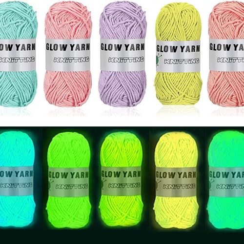 Glow in The Dark Yarn(Each 55yd),DIY Glow Yarns for Knitting Luminous Yarns for Crocheting Sewing Supplies for Crocheting for DIY Arts, Crafts & Sewing Beginners (5 Colors Glow in The Dark Yarn)