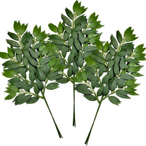 12Pcs Italian Ruscus Greenery Stems Artificial Silk Greenery Leaves Garland Vines Hanging Spray for DIY Wedding Arch Bouquet Filler Table Centerpieces Home Indoor Decor