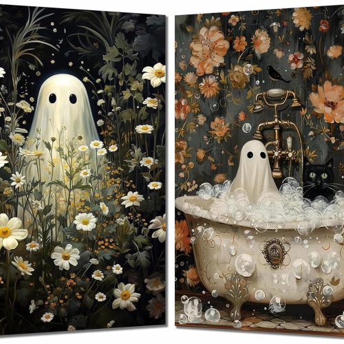 igoodom Diamond Art Kits for Adults, 2 Pack Halloween Ghost Diamond Painting Kit, Full Drill Round Halloween Diamond Art Kits, DIY Gem Art and Crafts for Home Wall Decor Gift 12x16inch