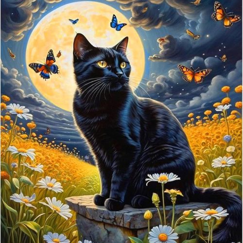 Black Cat Paint by Numbers for Adults, Halloween Paint by Number on Canvas Without Frame, DIY Pumpkin Oil Painting for Gift Home Wall Decor (16x20 inch)