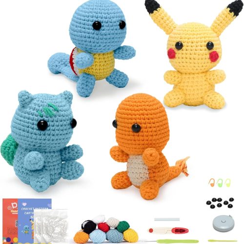 Crochet Kit for Beginners, Complete 4 PCS Cute Animals Crochet Kits for Adults with Step-by-Step Instructions and Video Tutorials - Best Knitting Birthday Gift (4P, Cute Animals)