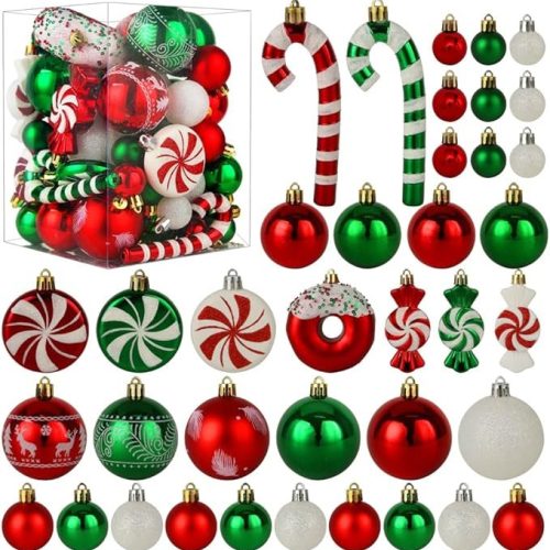 ROSELEAFGreen Red White Christmas Ball Ornaments Set of 60 Pack