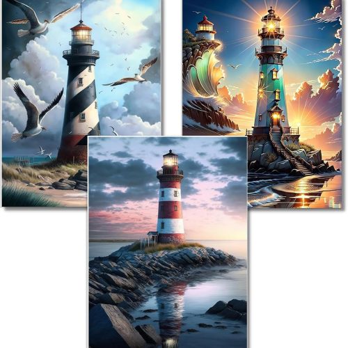 WUDWL Diamond Painting Kits for Adults - 3 Pack Lighthouse DIY 5D Diamond Art Kits Full Drill Diamond Dots Paintings with Diamonds Gem Art and Crafts Home Decor 12x16inch ﻿