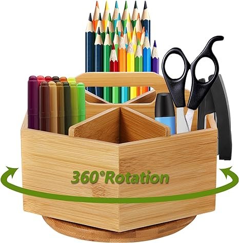 Bamboo Art Supply Organizer, Rotating Pencil Pen Holder