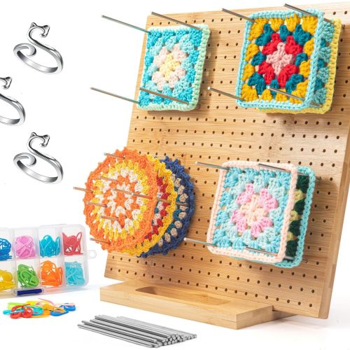 12" Bamboo Crochet Blocking Board, Rust-Proof Knitting & Wooden Crochet Mats with 20 Pins, Non-Slip Grid for Granny Squares, Yarn Tools Gifts for Crafters
