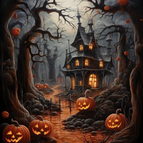 5D Full Round Drill Diamond Art Painting Kits by Number for Adults Beginner Halloween Castle & Cats Diamond Beads Art Crystal Embroidery Cross Stitch Craft Kits for Decor Kits 30x40cm