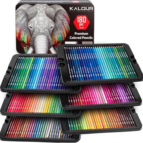 KALOUR 180 Colored Pencil Set for Adults Artists - Rich Pigment Soft Core -12 Metallic Pencil - Ideal for Coloring Drawing Sketching Shading Blending - Vibrant Color（Tin Case）