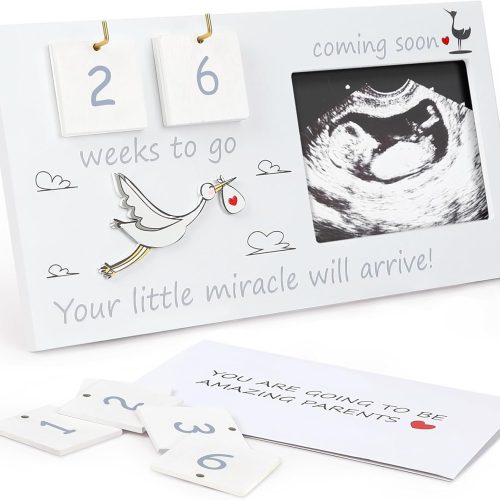 CypherX Baby Sonogram Picture Frame with Countdown Weeks 4"x3" Ultrasound Photo Frames - Pregnancy Announcement Gifts for Expecting Parents, Baby Announcement New Mom Gender Reveal Baby Shower Gifts