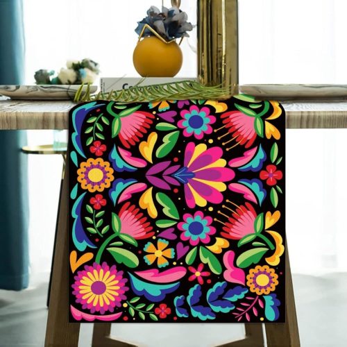 Mexican Table Runners for Fiesta Party, Dia De Los Muertos Altar, Day of The Dead Decorations, Cinco De Mayo Decorations, 70.9×13 Inch