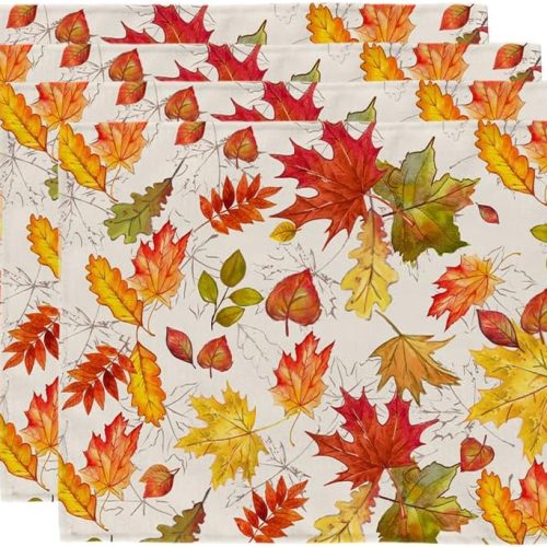 Fall Placemats 12x18 Inch Set of 4, Maple Leaves Table mats, Farmhouse Rustic Thanksging Kitchen Dining Table Decoration for Indoor Outdoor Dinner Party Décor GP131-18