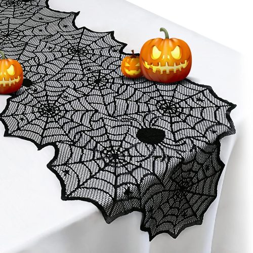 Halloween Table Runner - Black Lace Spider Web Table Runners for Halloween Decor,Vivid Polyester Spider Web Table Runner for Halloween Masquerade Party Dinner Table Decoration 18 X 72 Inch