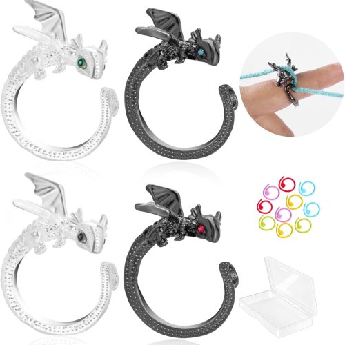 4PCS Crochet Rings, Dragon Tension Rings for Crocheting, Adjustable Crochet Tension Ring for Finger, Yarn Guide Rings for Crocheters Knitters Mom Grandma Gifts