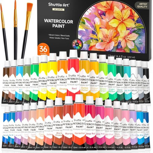 Watercolor Paint Set, 36 Colors Watercolor Paint in Tubes (12ml Each) with 3 Brushes, Rich Pigment, Easy to Blend, Perfect for Kids, Artists, Beginners, Students