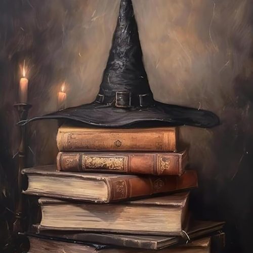 Halloween Witch Hat Book Diamond Painting Kits for Adults, 5D Diamond Art Kits for Adults Beginners, DIY Full Round Drill Diamond Dot Painting Gem Art Kits for Adult, Home Wall Decor 11.8x15.7 Inch