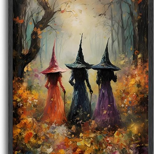 Halloween Vintage Witchy Wall Art Prints Creepy Gothic Dark Moody Pictures Decor Dark Academia Witches Victorian Painting Canvas Posters for Bedroom Bathroom 12x16in Unframed