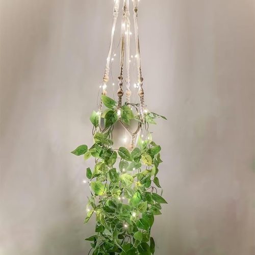 Hanging Planter with Lights Indoor Macrame Plant Hanger