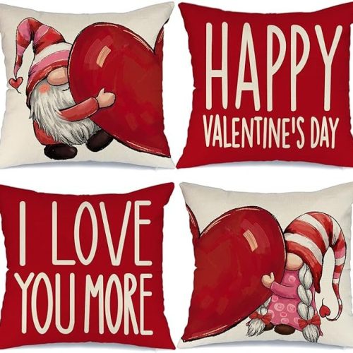 GEEORY store 18x18 Set of 4 Love Heart Gnomes  Pillow Covers