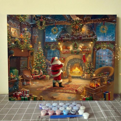 Happy Christmas Paint by Number for Adults Canvas Christmas Celebration Party Painting Kit Include Acrylic Paints&Paintbrush,Christmas Gnome Art Home Wall Decor16x20inch No Frame