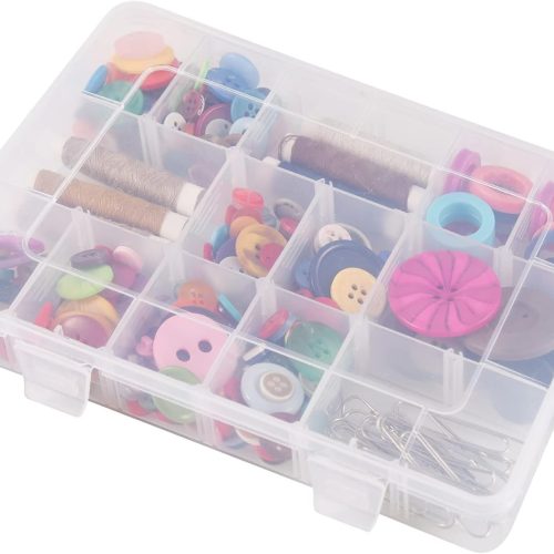 1 18 Grids Plastic Organizer Box with Dividers, Exptolii Clear Compartment Container Storage for Beads Crafts Jewelry Fishing Tackles, Size 7.9 x 6.2 x 1.2 in