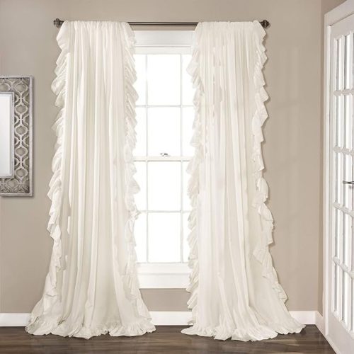 Lush Decor Reyna Ruffle Window Curtain Panel Set, Pair, 54" W x 84" L white