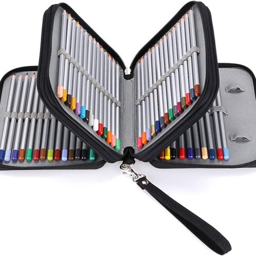 Zippered Pencil Case-Canvas 72 Slots Handy Pencil Holders for for Prismacolor Watercolor Pencils, Crayola Colored Pencils, Marco Pencils (Black)
