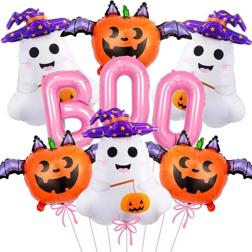 1 Halloween Balloons Decorations, Pink Boo Letter, Ghost, Pumpkin Foil Balloon for Halloween Party Decorations (Purple)