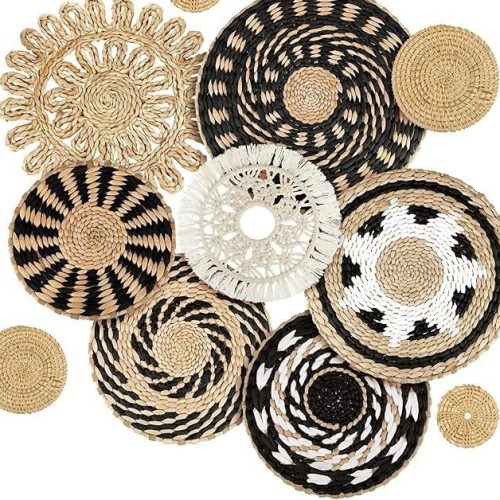 11 Pcs Boho Wall Basket Decor Decorative Bulrush Woven Basket Wall Decor