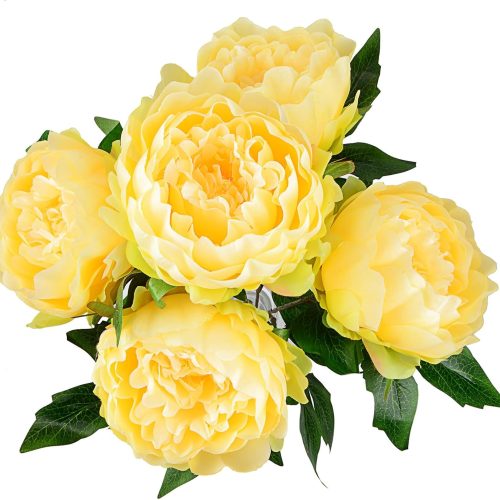 Artificial Peony Silk Flowers Bouquet Home Wedding Decoration (Light Yellow)