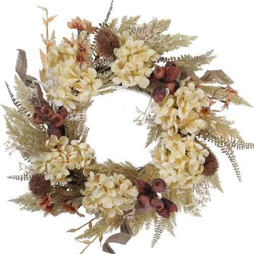 20 Inch Winter Fall Wreaths for Front Door, Boho Front Door Wreath, Fake Dried Hydrangea Flowers, Burlap, Pampas Fall Decorations for Home Farmhouse Front Porch