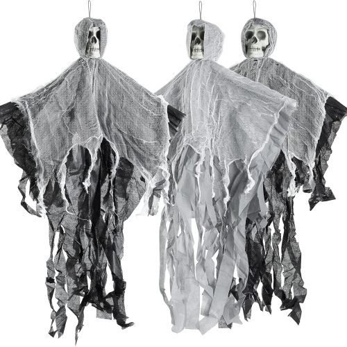 THE TWIDDLERS - 3 Hanging Skeleton Decoration 36" with Expandable Arms, Scary Halloween Decorations Outdoor, Halloween Skeleton Grim Reaper Ghost Decor, Skeleton Outdoor Decor, Haunted House Props