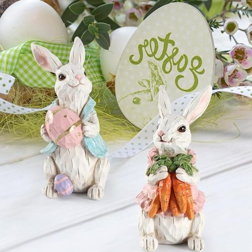 iStatue Easter Bunnies, 2 Resin 5'' Bunny Figurines