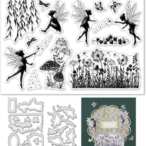 1 Flower Elves Clear Stamps & Dies - Plant Leaf & Angel Stamps for Card Making, Scrapbooking & Crafting
