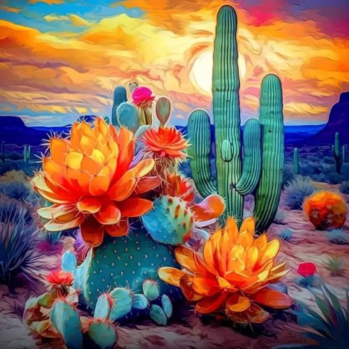 Diamond Painting Kits for Adults, 5D DIY Diamond Art Kits for Beginners, Full Drill Diamond Painting Kits for Home Wall Decor, Cactus Flower, 12x12 Inch