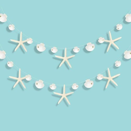 White Finger Starfish Sea Shell Garland Ocean Coastal Nautical Party Decoration Starfish Cutouts Hanging Bunting Banner Under The Sea Mermaid Wish Birthday Beach Wedding Decor