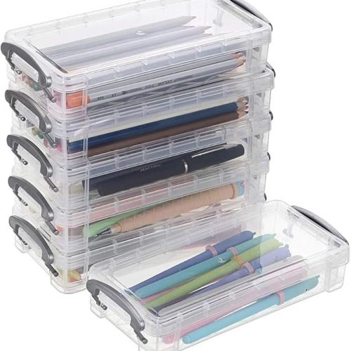BTSKY Large Capacity Pencil Box (6 Pack Clear)