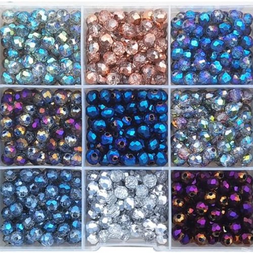 1200pcs 6mm Multicolor Electroplate Rondelle Glass Beads for Jewelry Making Faceted Briolette Shape Crytal Spacer Beads Assortments Supplies for Bracelet Necklace with Storage Box