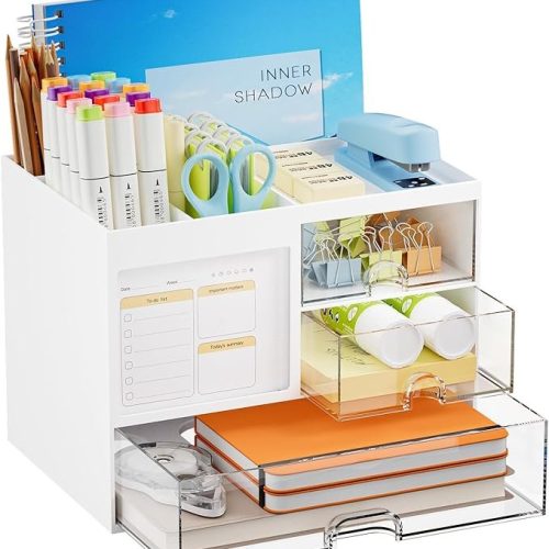 Marbrasse Desk Organizer with 3 Drawer,4 Compartments