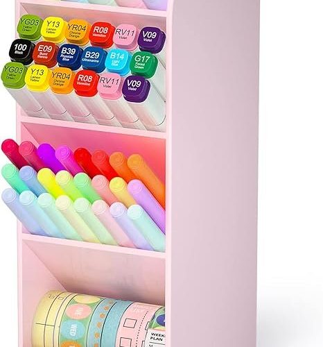 Asten Large Capacity Pen Storage Organizer with 5 Compartment (Pink, 1 Pack)